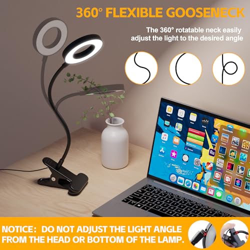 Foneso Desk Lamp Clip on Light, 48 LEDs USB Lamp with 3 Color Modes 10 Brightness Levels, 360° Flexible Gooseneck Eye Protection Bed Night Light for Reading, Makeup, Office, Pack of 2 - size: 2 Pack