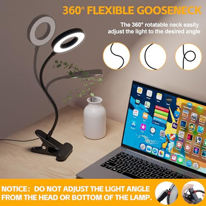 Foneso Desk Lamp Clip on Light, 48 LEDs USB Lamp with 3 Color Modes 10 Brightness Levels, 360° Flexible Gooseneck Eye Protection Bed Night Light for Reading, Makeup, Office, Pack of 2 - size: 2 Pack
