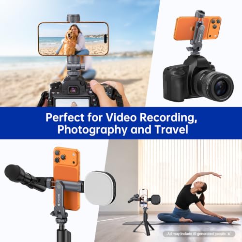 SYNCWIRE Tripod Phone Mount, Universal Smartphone Mount Adapter with 2 Cold Shoe and 1/4" Screw, 360° Rotates and 180° Tilts Adjustable Cell Phone Clamp Holder for Enhancing Mobile Photography Setup - color: Gunmetal Gray