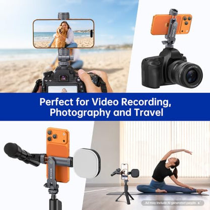 SYNCWIRE Tripod Phone Mount, Universal Smartphone Mount Adapter with 2 Cold Shoe and 1/4" Screw, 360° Rotates and 180° Tilts Adjustable Cell Phone Clamp Holder for Enhancing Mobile Photography Setup - color: Gunmetal Gray