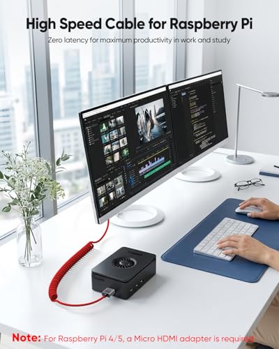 8K Short Coiled HDMI Cable, Right Angle 90 Degree HDMI 2.1 Camera Cable, 48Gbps 4K@240fps 8K@60fps HDR eARC VRR for for Sony FX30/A7S III, Canon C70, BMPCC 4K/6K, Atomos Ninja V SmallHD Monitor