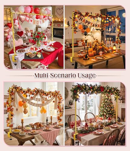 MEILIDY Over The Table Rod Stand with Clamps for Balloon Backdrop, Gold | Adjustable 33.5-106 Inch Length 36.6-48 Inch Height, Fits for Party Wedding Birthday Anniversary - color: Gold