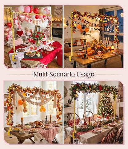 MEILIDY Over The Table Rod Stand with Clamps for Balloon Backdrop, Gold | Adjustable 33.5-106 Inch Length 36.6-48 Inch Height, Fits for Party Wedding Birthday Anniversary - color: Gold