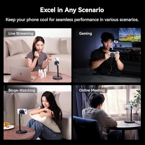 ULANZI SK-10 3-in-1 Phone Cooling Fan, Magnetic Wireless Charger Stand Compatible with iPhone 17 Pro Max, Semiconductor Cooler with Adjustable Desk Holder for Live Streaming, Gaming, Office Video Call