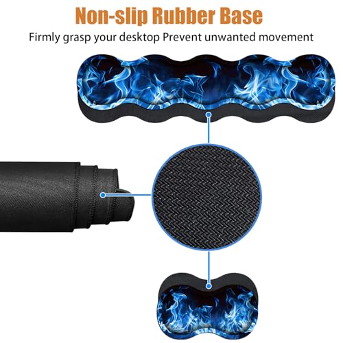 4 in 1 Ergonomic Keyboard Wrist Rest & Mouse Pad Wrist Rest Set, Large XXL Gaming Desk Mat 31.5"x 11.8" with Non-Slip Base, Memory Foam for Home Office Study Gaming, Blue Flame - color: Blue Flame