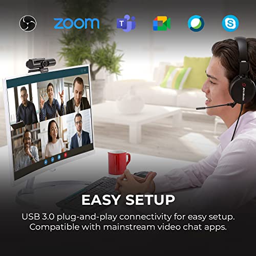 AVerMedia Live Streamer CAM 513-4K 30 fps UHD, Ultra Wide Angle Webcam with Fixed-Focus Glass Lens, for Indoor Lighting, Works with OBS, Zoom, Black