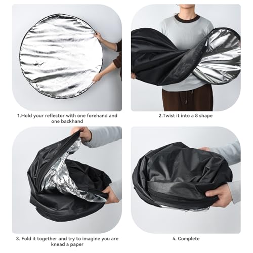 UTEBIT 31 Inch (80cm) Light Reflector Stand Kit with Bag | Diffuser 5 in 1 Collapsible Multi Disc Light Stand, Photography Reflector Holder-Translucent/Silver/Gold/White/Black - size: 31x31 Inch