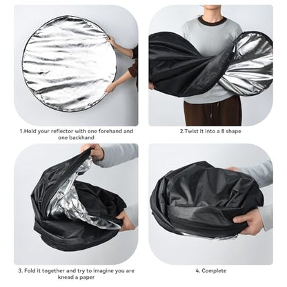 UTEBIT 31 Inch (80cm) Light Reflector Stand Kit with Bag | Diffuser 5 in 1 Collapsible Multi Disc Light Stand, Photography Reflector Holder-Translucent/Silver/Gold/White/Black - size: 31x31 Inch