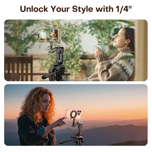 OMOTON 360°Rotating for MagSafe Tripod with 1/4" Screw Arca, Adjustable Magnetic Phone Tripod for iPhone 17/16/15 Pro Max Air, Fold Selfie Stick Fits Vlog, Gym, Travel Essentials, Black& Black Pro - color: 9-Black&Black Pro