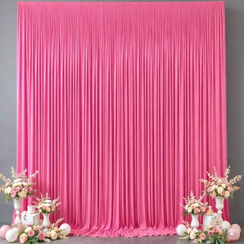 10x10FT Backdrop Curtains with Rod Pockets - Wrinkle Free Photo Stage Backdrop 2 Panels Curtains Drapes for Photography Wedding Party Baby Shower Decorations (Hot Pink) - color: Hot Pink, size: W5' x H10'(2 panels)