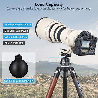 52mm Low Profile Ball Head Tripod Mount Ball Head ARTCISE All Metal CNC Machining with Two 1/4" Quick Release Plates for Tripod, Monopod, DSLR, Camcorder，Max Load 66lbs /30kg（All Black）