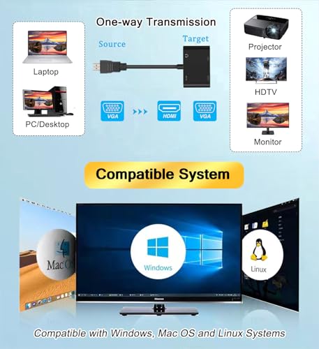 AKWOR HDMI to VGA+HDMI Adapter for Dual Monitor, HDMI to VGA & HDMI Splitter 1 to 2,1080P@60HZ Full HD Display Video Converter Compaitble with Windows/Mac Os/Linux, Plug & Play - style: HDMI to VGA + HDMI