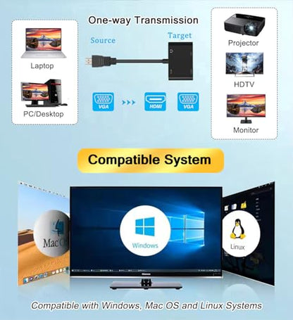 AKWOR HDMI to VGA+HDMI Adapter for Dual Monitor, HDMI to VGA & HDMI Splitter 1 to 2,1080P@60HZ Full HD Display Video Converter Compaitble with Windows/Mac Os/Linux, Plug & Play - style: HDMI to VGA + HDMI