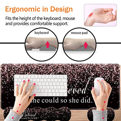 Large Gaming Mouse Pad, Keyboard Wrist Rest + Mouse Wrist Pad + Coaster Combination Set, Memory Sponge Non-Slip Base. Suitable for Office and Home, She Believed She Could So She Did - color: Fok-fo1-mouse -020