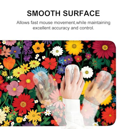 Mouse Pad, Large Anti-Slip with Stitched Edges Desk Mat Desktop Laptop Computer Desk Keyboard Mat,Table Protector Blotter Mat (Flower, 31.5" x 11.8") - color: Flower, size: 31.5" x 11.8"