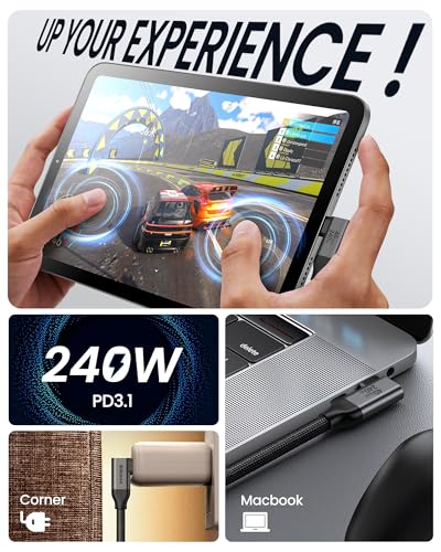 Silkland Right Angle USB 4 Cable for Thunderbolt 4 [4FT/1.2M], 40Gbps Data Sync, 8K/5K@60Hz, 240W Fast Charging, 90 Degree USB C Thunderbolt Cable, Compatible for MacBook, iPhone 17, iPad, SSD, Dock - size: 4 Feet