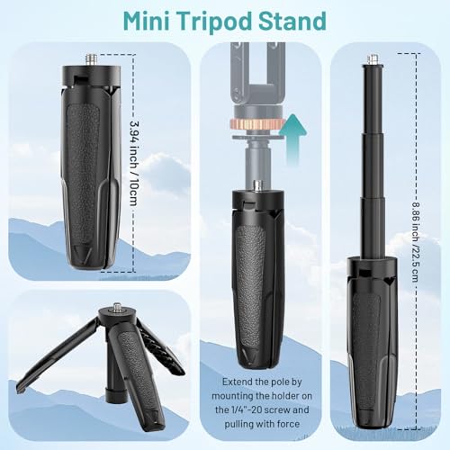 Phone Tripod Mount with Cold Shoe Mount, Portable Tripod Stand, Flexible Adjustable 2-Stage Arms Ball Joint Cellphone Holder Adapter, Compatible with iPhone 17|16|15|14|13|12|11, Nexus, LG, Galaxy Tab
