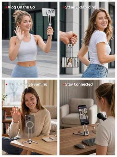 Mini Pocket Magnetic Phone Tripod – Aluminium Foldable Stand with Strong Magnet, Maglock Smartphone Tripod Compatible with iPhone 17 16 15 14 13 12 Series, Silver - color: Silver
