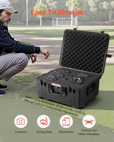 VEVOR Weatherproof Hard Case, Heavy Duty Protective Dry Box Case with Pre-Cut Foam, Wheel Retractable Pull Handles for Travel, Hunt, Military, Tactical, IP67 Waterproof Case for Camera(24.8*19.7*12.5) - size: 24.8*19.69*12.52in
