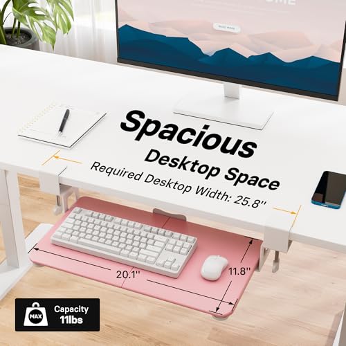 BONTEC KMT01-PJ Under Desk Keyboard Tray, Pull-Out Keyboard & Mouse Platform with C-Clamp, 20 x 11.8 in Space-Saving Ergonomic Slide-Out Drawer, Pink - color: Pink, size: 20" x 11.8"