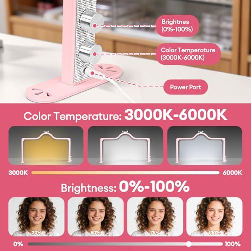 Arch Half Moon Light - Nail Lamp for Desk Foldable Nail Tech Light | Professional 34 inch 420 LED Beads Adjustable Brightness 3 Color Temperature for Manicure Crafting (Pink) - color: Pink