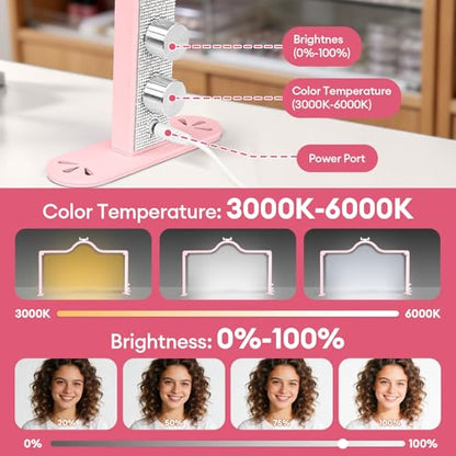 Arch Half Moon Light - Nail Lamp for Desk Foldable Nail Tech Light | Professional 34 inch 420 LED Beads Adjustable Brightness 3 Color Temperature for Manicure Crafting (Pink) - color: Pink