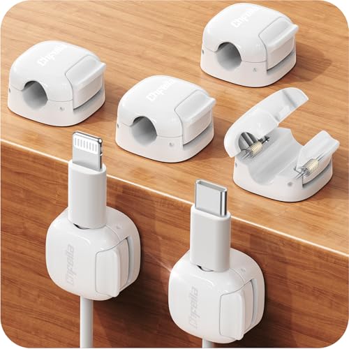 6Pack Cord Organizer, Spring Cable Clips [1s Lock] Cord Holder for Nightstand Car Home Office Desk Accessories Cubicle Decor for Women Men Guys Girls College Dorm Room Essentials Cute School Supplies - color: White-6Pack