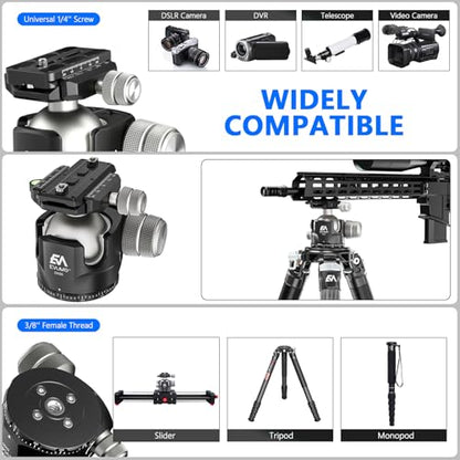 EVUMO DX55 Ball Head, 55mm Low Profile Heavy Duty CNC Panoramic Tripod Ball Head Mount with Mlok Arca Swiss Quick Release Plate for Camera Tripod Monopod DSLR Camcorder Telescope, Max Load 88lb/40kg