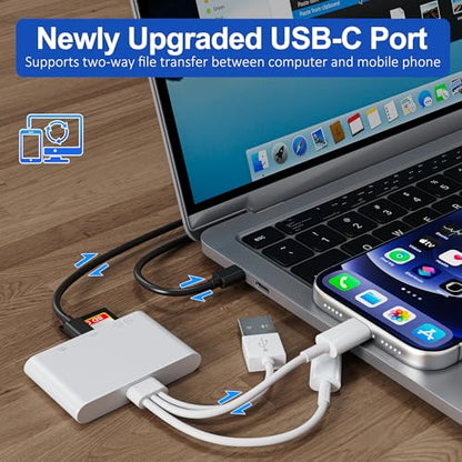 4 in 1 SD Card Reader for iPhone,USB-C/Lightning/USB-A,OTG Adapter,Fast Photo Transfer from Digital Camera SD/TF Card to Phone,SD/Micro SD Card Adapter for iPhone,iPad,Android,USB Flash Drive