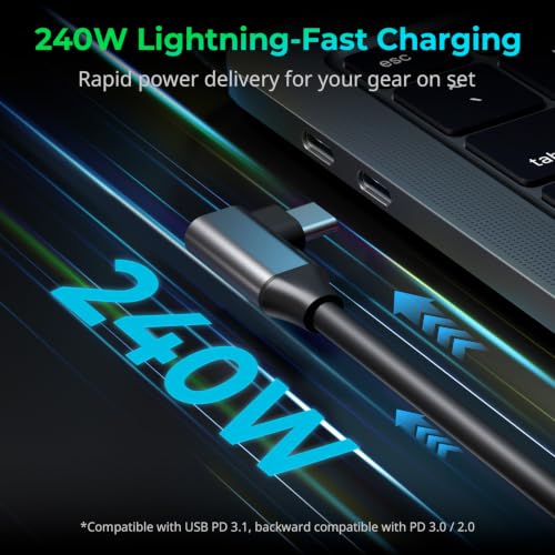 SMALLRIG USB4 40Gbps USB-C Cable, 240W PD 3.1 Fast Charging, 8K@60Hz Video, 100cm/39.4in Straight to Angled Connectors with Cable Tie, for MacBook Pro, for iPad Pro, for iPhone 17/16/15 Series - 5732 - size: 100cm/39.4in, style: Straight to Angled