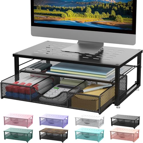 gianotter Computer Monitor Stand Riser, Desk Organizers and Accessories with Drawer, Office Desk Accessories & Workspace Desktop Organizers Storage for Printer Stand (Black) - color: Black