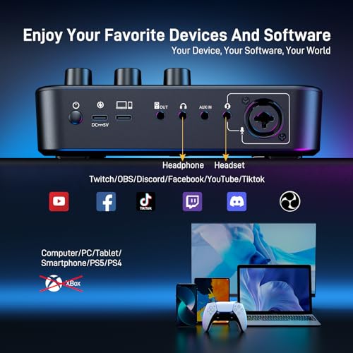 MAONO Gaming Audio Mixer, Audio Interface with Pro-preamp, RGB, Bluetooth, 48V Phantom Power for Live Streaming, Podcasting, Content Create, Gaming MaonoCaster G1 NEO (Not for USB Mic)