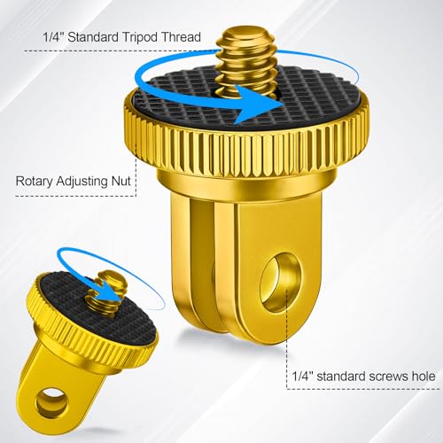 Frienda 4 Pieces Aluminum Camera Tripod Mount Adapter 1/4-20 Conversion Adapter for Tripod Compatible with GoPro Action Cameras and Other Standard 1/4 Accessories(Gold) - color: Gold
