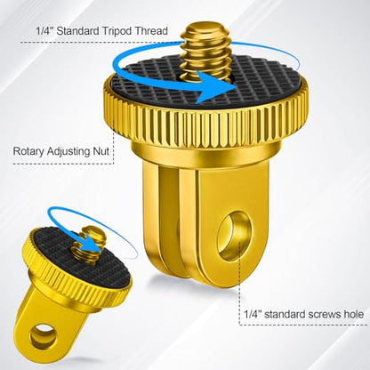 Frienda 4 Pieces Aluminum Camera Tripod Mount Adapter 1/4-20 Conversion Adapter for Tripod Compatible with GoPro Action Cameras and Other Standard 1/4 Accessories(Gold) - color: Gold