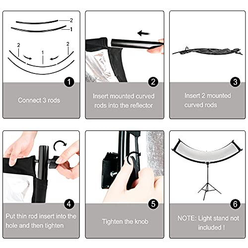 FUDESY Curved Reflector, 67"x24" Clamshell Light Reflector with 4-in-1 Fabric Black/White/Gold/Silver, U-Shape Lighting Diffuser with Carrying Bag for Photography Studio Portrait Video Shooting