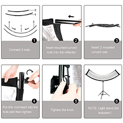 FUDESY Curved Reflector, 67"x24" Clamshell Light Reflector with 4-in-1 Fabric Black/White/Gold/Silver, U-Shape Lighting Diffuser with Carrying Bag for Photography Studio Portrait Video Shooting