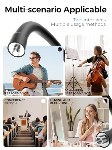 19.6" Steel Core Flexible Gooseneck Microphone Stand with 1/4" to 3/8" Adapter, Mic Clip & Super Crab Clamp, Desk/Pole Mount Compatible with Shure, Fifine, AT2020, Pyle, Razer, Blue Snowball