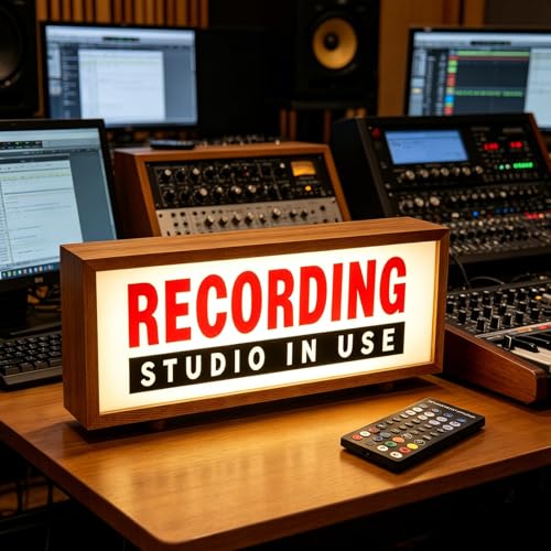 Recording Studio in USE LED Neon Lightbox Up Lighted Recording Warning Sign USB Powered Dimmable Desk or Wall Decor for Dubbing Room Featured Restaurant Content Creators Decor Light - color: RECORDING RED BLACK WOOD FRAME
