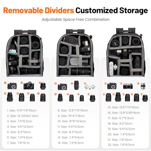 Cwatcun Professional Camera Backpack - Waterproof DSLR/SLR/Mirrorless Camera Case - Compatible with Sony, Canon, Nikon - Large Black - color: Black, size: 2.0 Large