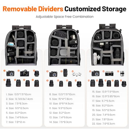 Cwatcun Professional Camera Backpack - Waterproof DSLR/SLR/Mirrorless Camera Case - Compatible with Sony, Canon, Nikon - Large Black - color: Black, size: 2.0 Large