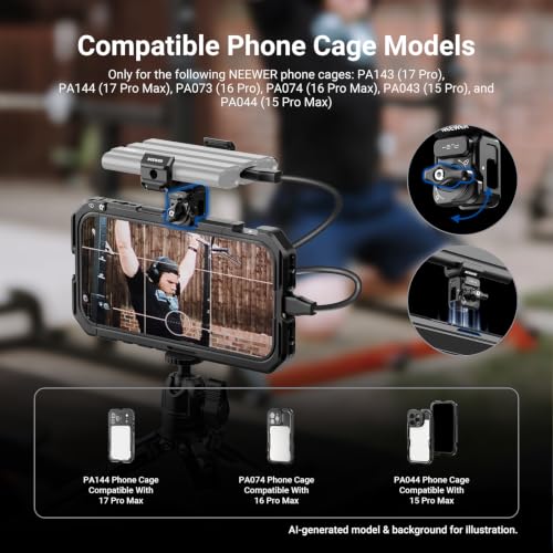 NEEWER Quick Release SSD Holder for Phone Cage, 2.2"-3"/55-75mm Adjustable SSD Mounting Bracket Clamp Accessories Compatible with iPhone 15 16 17 Pro Max Samsung T5 T7 T9 SanDisk, PA129 (Black) - style: PA129