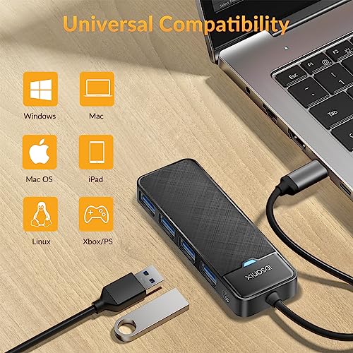 iDsonix USB 3.0 Hub USB C Splitter 5Gbps Data Transfer Ultra-Slim Extender for Desktop, Laptop, Xbox, Flash Drive, HDD, Console, Printer, PC, Keyboards, Mouse [Charging Not Supported] (0.5ft Cable) - size: USB-C 0.5ft