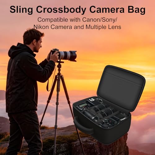 LTGEM Camera Bag Compatible with Canon/Sony/Nikon DSLR Camera, Camera Sling Bag Double-sided Opening for Travel, with Tripod Strap, Shoulder Strap and 6 Divider(Beige) - color: Beige