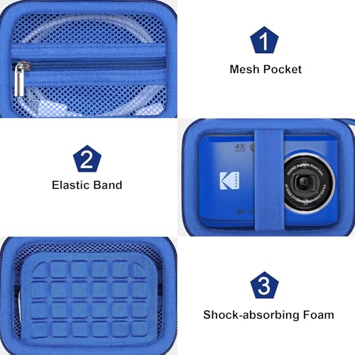 Canboc Carrying Case for Kodak PIXPRO FZ55/ FZ45 16MP Digital Camera, FZ45 Video Vlogging Camera Bag, Mesh Pocket fit Cable, SD Card, Blue (Case Only) - color: Small-Blue