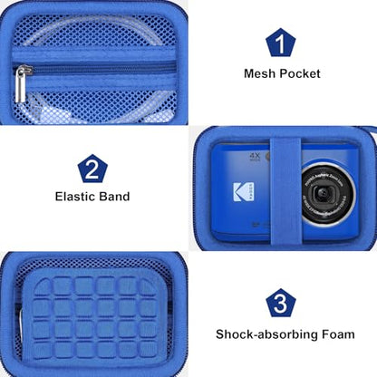 Canboc Carrying Case for Kodak PIXPRO FZ55/ FZ45 16MP Digital Camera, FZ45 Video Vlogging Camera Bag, Mesh Pocket fit Cable, SD Card, Blue (Case Only) - color: Small-Blue