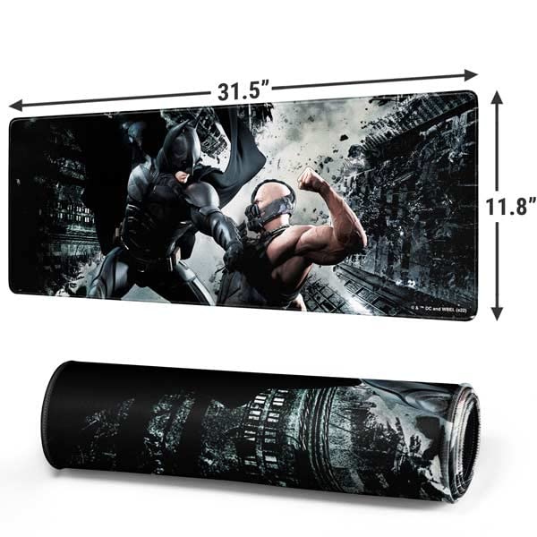Skinit Large Gaming Mouse Pad - Officially Licensed Batman and Bane Fighting Design with Stitched Edges, Waterproof, Non-Slip Rubber Base, Desk Mat for Keyboard & Mouse, 31.5" x 11.8" inches - color: Black - DRKNTR01, size: 31.5" x 11.8"