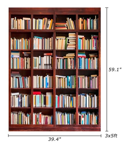 AOFOTO 3x5ft Bookshelf Background Bookcase Photography Backdrop for Video Recording Library Book Store Adult Student Portrait Meeting Video Call Conference Photo Studio Props Vinyl Drape Wallpaper - size: 3x5ft