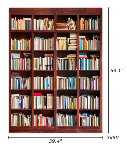AOFOTO 3x5ft Bookshelf Background Bookcase Photography Backdrop for Video Recording Library Book Store Adult Student Portrait Meeting Video Call Conference Photo Studio Props Vinyl Drape Wallpaper - size: 3x5ft