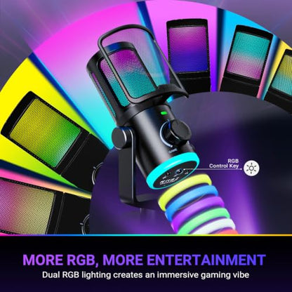 FIFINE Gaming PC Microphone, USB Streaming Microphone with Game Chat Balance, Computer Condenser Desktop RGB Mic with Mute Button, Noise Cancellation for Podcast/Twitch/Discord-AMPLIGAME AM6