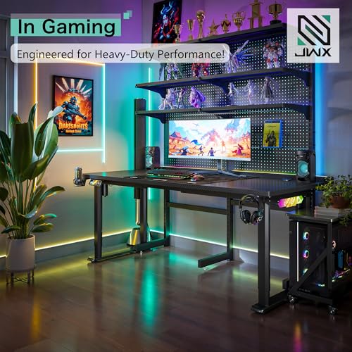 JWX 4 Legs Standing Desk with Dual Motor, Flip-up Cable Management Design with Acrylic Led Light - size: Flip Up -Black